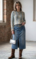 VTG Y2K Denim Pencil Skirt 9 Jean Front Slit Mid Rise 90s Classic Retro Western