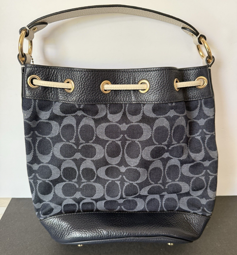 Coach Dempsey Bucket & Drawstring Blue Demin and Leather---Near New Condition! - Picture 18 of 19