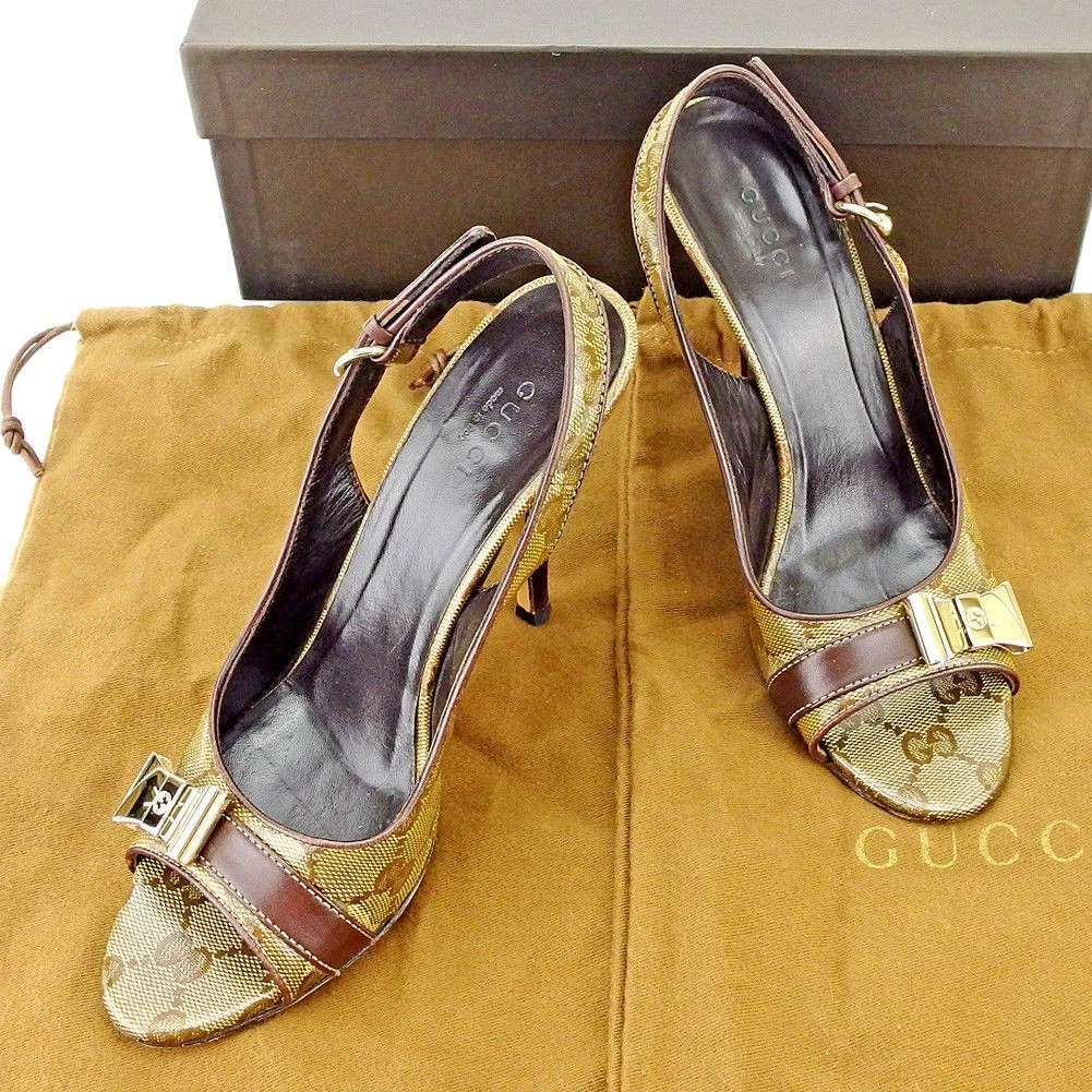 Escarpins à talons ceinture cuir doré beige GUCCI EU36/US 6 du Japon KS250412021