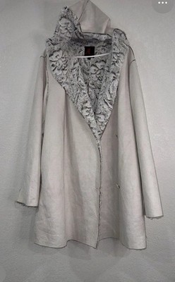 Adrienne Landau Cream Faux Fur Coat Reversible Womens Hooded Jacket Plus Size Xs