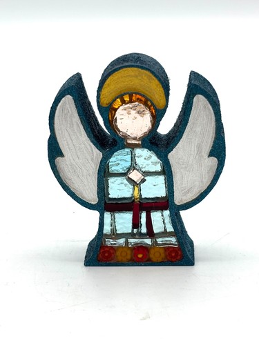 Handmade Mosaic Art Glass Angel Handcut Glass Tiles Wood Base Ravenna Italy 2.5”