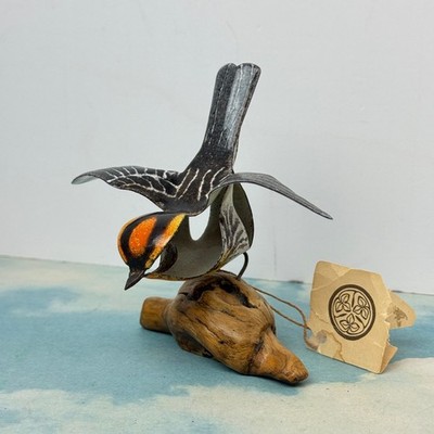Norman Judith Brumm Copper & Enamel Black Warbler Bird Sculpture w Tags + Stamp