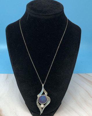 Vtg SS 925 Blue Topaz, Pearl and Australian Opal- Stamped Nilsson 18''  Necklace