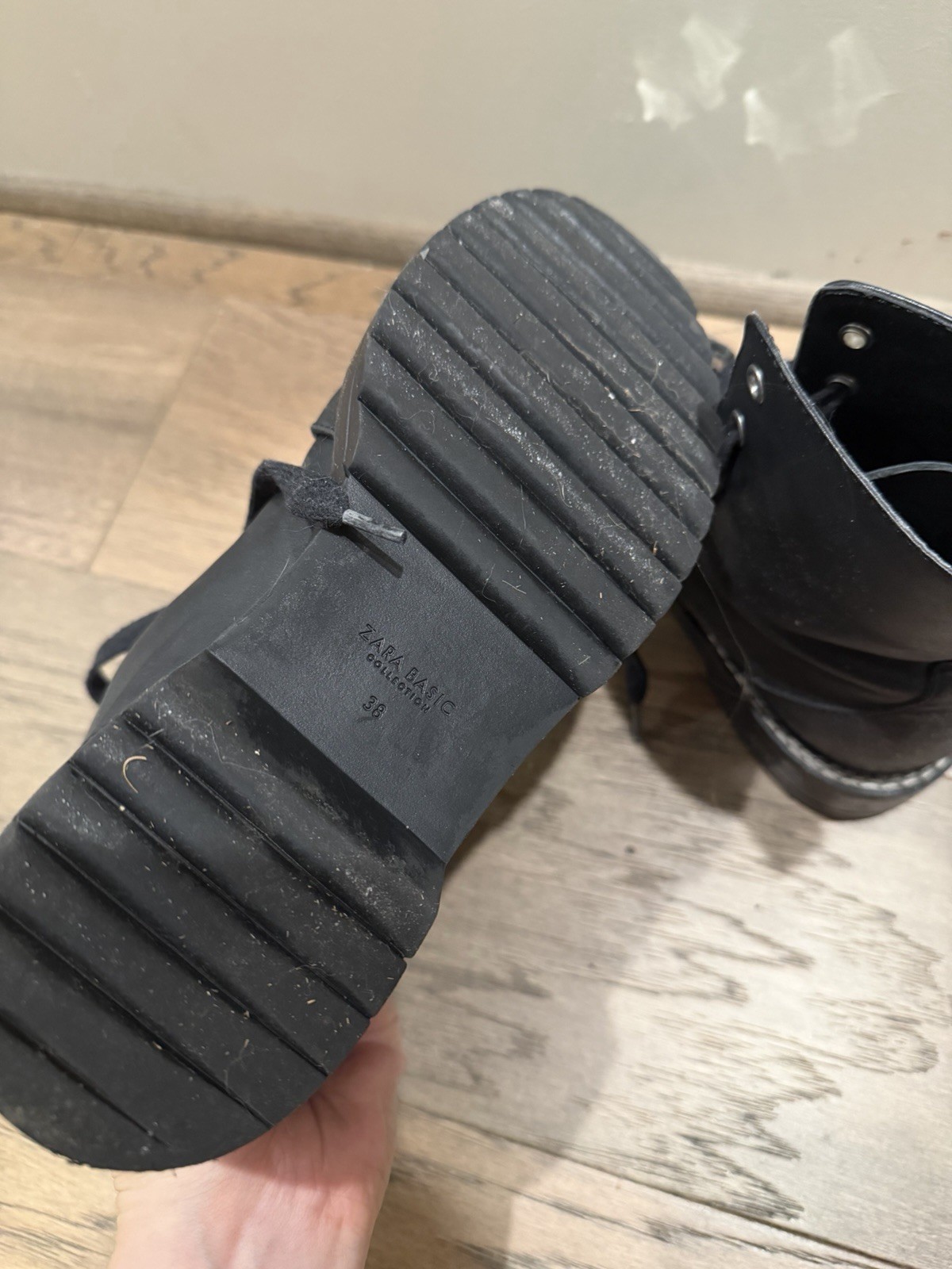 ZARA BASIC Collection Black Leather Combat Boots … - image 5