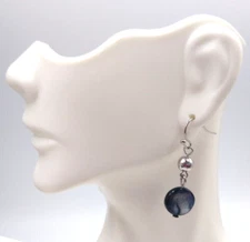 Charming Charlie's Gray-Blue Hypo-Allergenic 1.25" Dangling Silver Tone Earrings