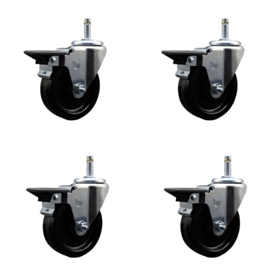 4 Inch Phenolic Wheel Swivel 7/16 Inch Grip Ring Stem Caster Set with Brake SCC