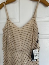 New Adrianna Papell Rose Gold Beaded Sequined Dress Sz 10