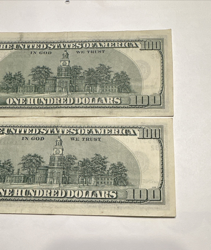 $100 Bill 1996 (x2) NY B2- FEDERAL RESERVE NOTE Vintage AB-U & J Block Lot of 2 - Picture 6 of 6