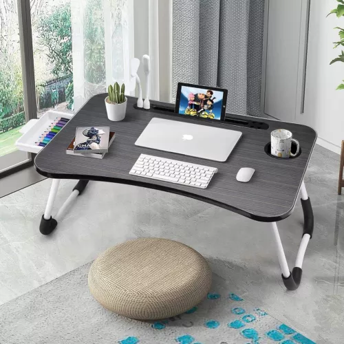Scrivania Letto Laptop, Pieghevole Lap Desk Vassoio Tavolo con Porta di Ricarica USB, Nero - Foto 9 di 11