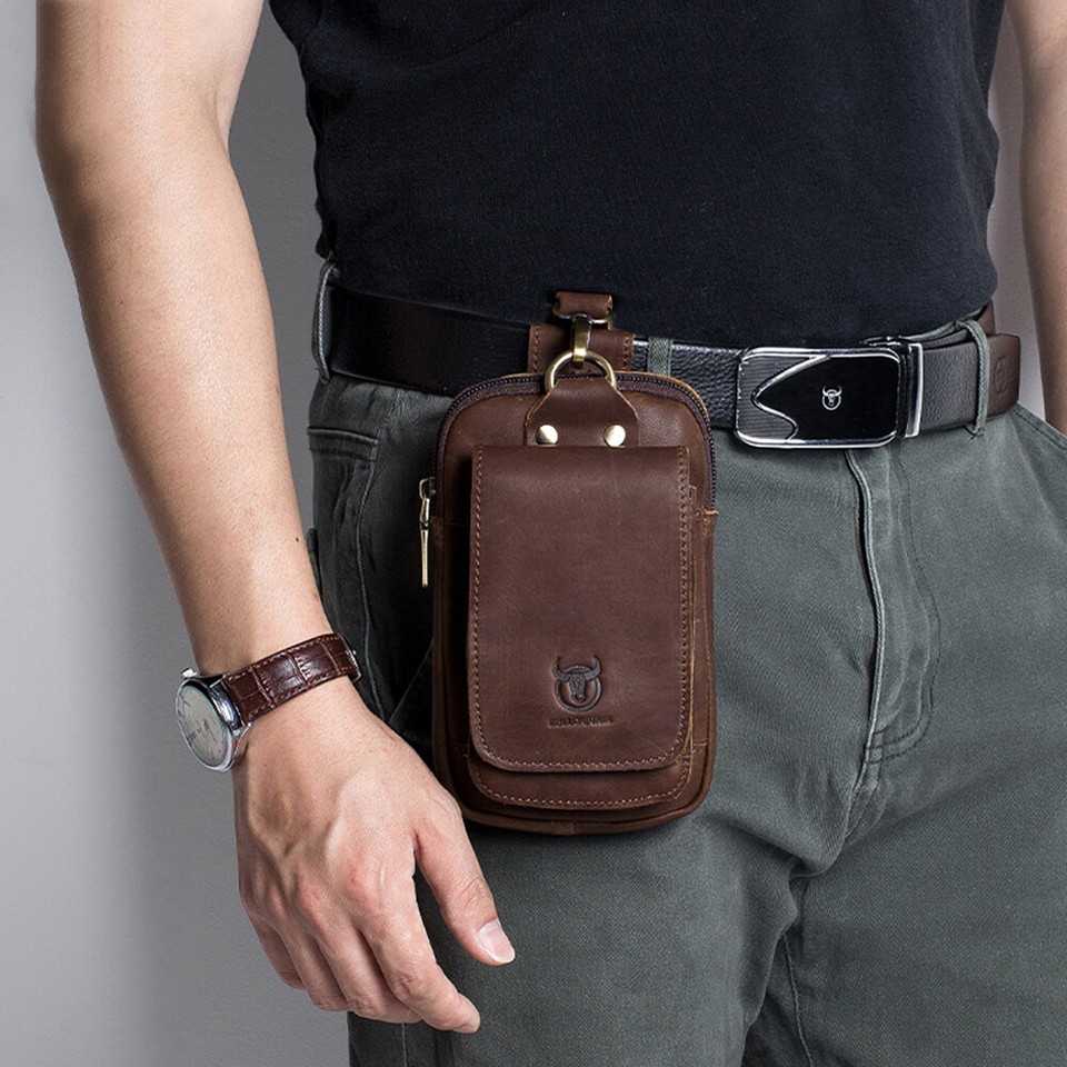 Men Vintage Leather Belt Bag Travel Cell Purse Wallet Waist Bag Fanny
