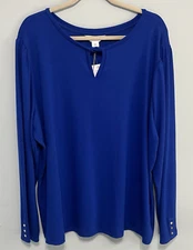 Liz Claiborne Women's Blue Twist Keyhole Knit Top Long Sleeves Plus Size 2X NWT