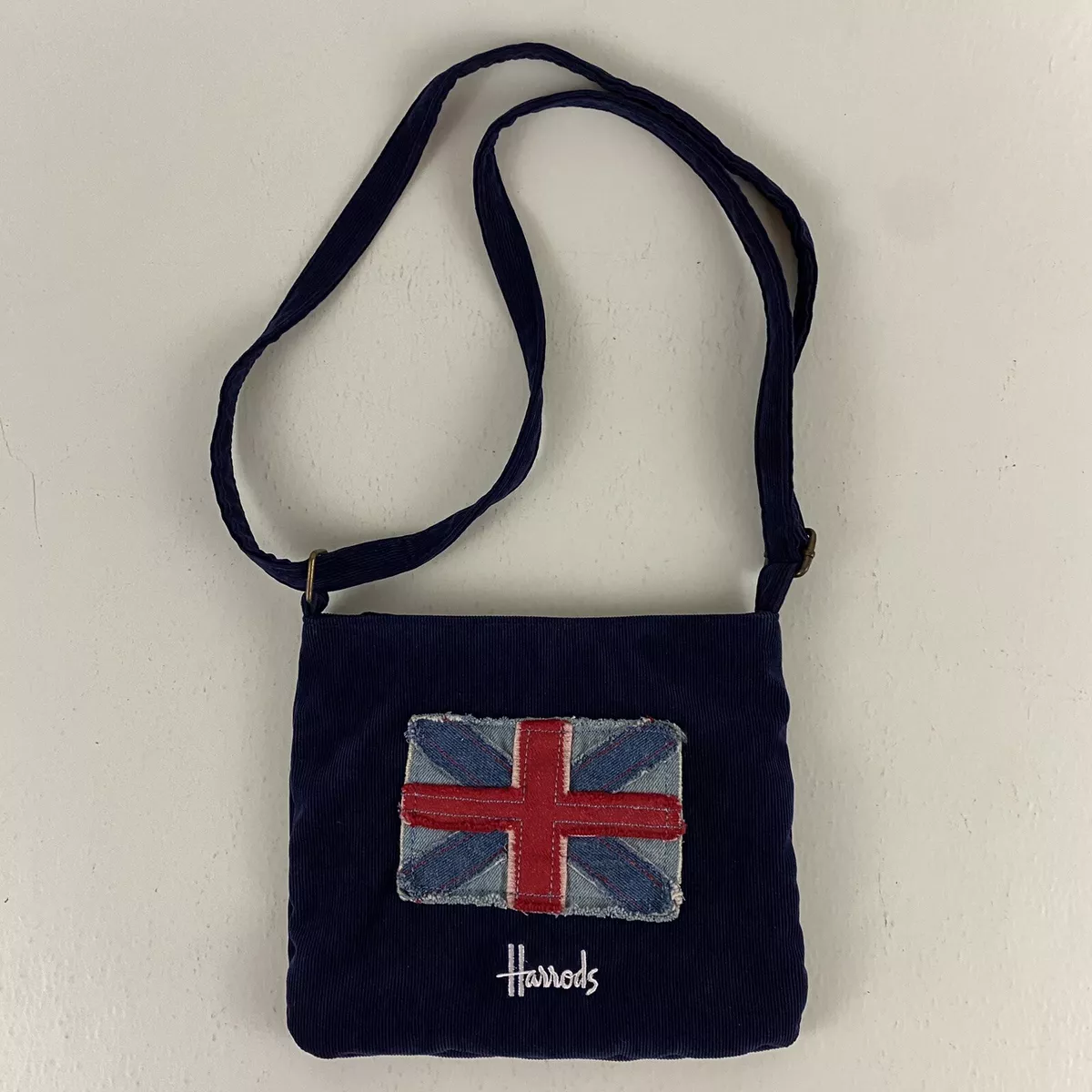 Harrods Corduroy Union Jack Design Cross Body Bag Small