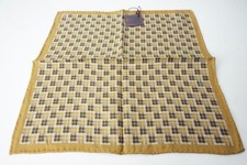 Isaia Gold Brown Geometric Plaid Cotton Silk Pocket Square Italy New