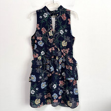 LoveRiche Dress M Navy Floral Sleeveless Halter Sundress Tiered Romantic NEW