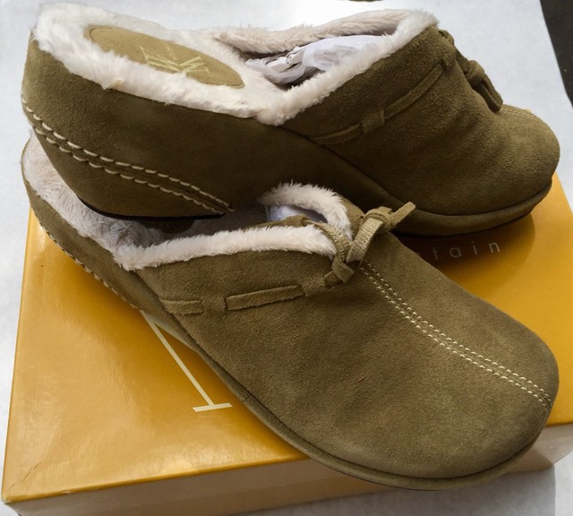 White Mountain Suede Faux Fur Lined Slip On Clogs Womans Sz 8 Olive New In Box | eBay