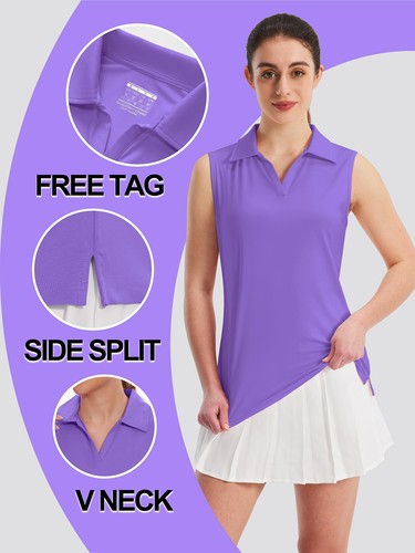 UPF 50+ Camicia donna golf sole scollo a V polo smanicata canotta allenamento asciugatura rapida top - Foto 64 di 72