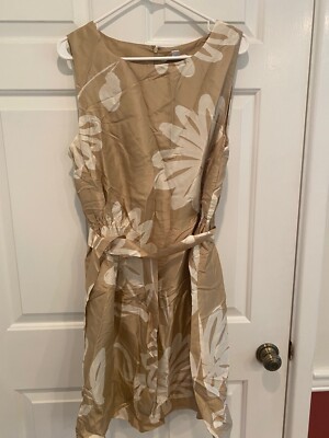 ISAAC MIZRAHI LIVE Watercolor Daisy Print Dress TAUPE/CREAM 18W