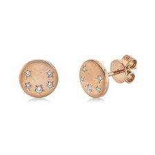 14K Rose Gold Diamond Star Stud Earrings Circle Disc Pushback Natural 0.07 CT