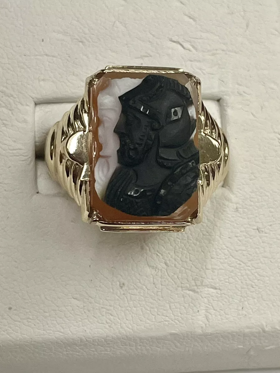 Vintage 10K Yellow Gold Roman Soldier Double Faced Cameo Ring Size