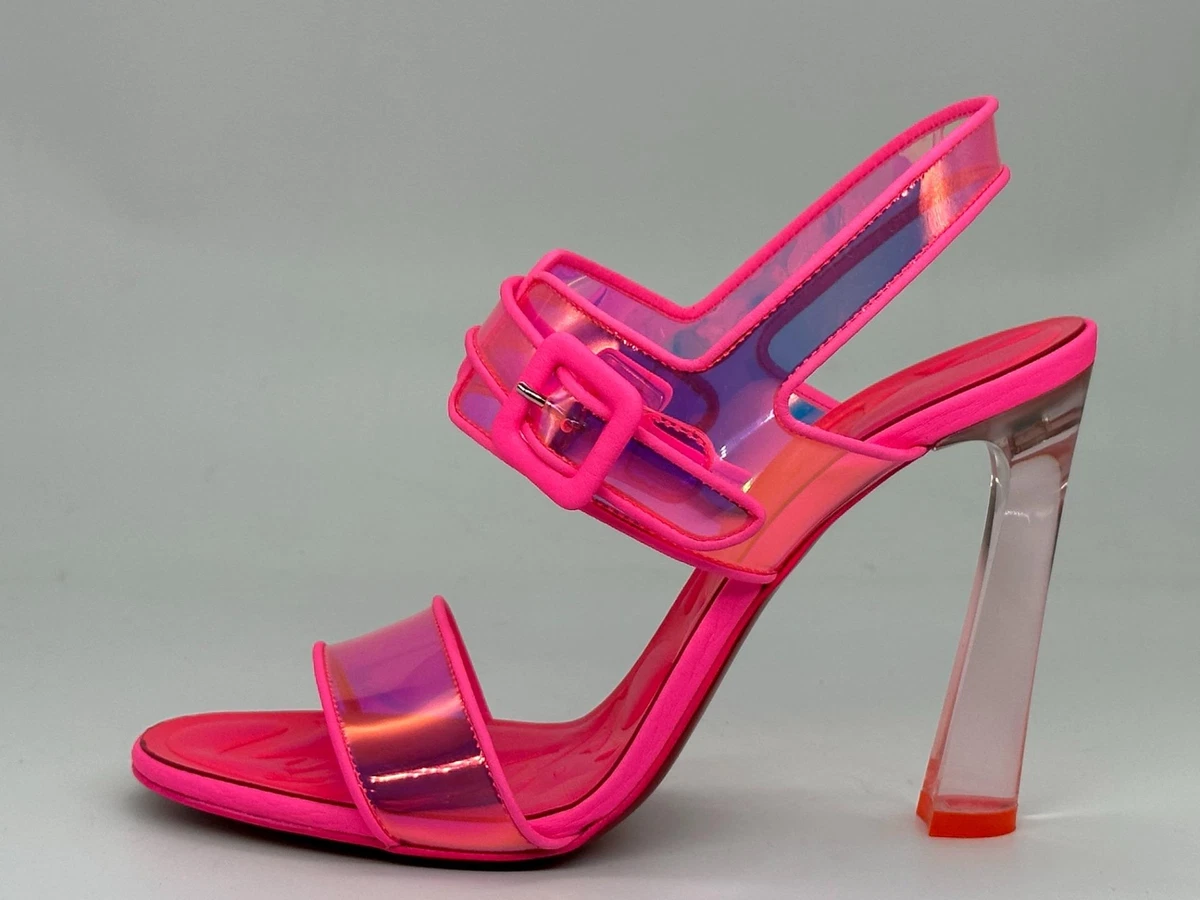 Christian Louboutin LOUBI DUNISS 100 PVC Clear Heels Sandals Shoes Fluo 1095