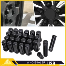 24 PCS 14x2.0 Lug Nuts Spline Drive 2" Black For Ford F150 Expedition Navigator