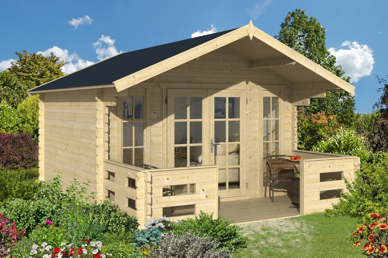 45mm Gartenhaus 380x380 Cm Blockhaus Geratehaus Holzhutte Holz Veranda Holzhaus Ebay