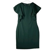Ralph Lauren Dress Women Size 8 Green Flutter Sleeve Sheath Festive