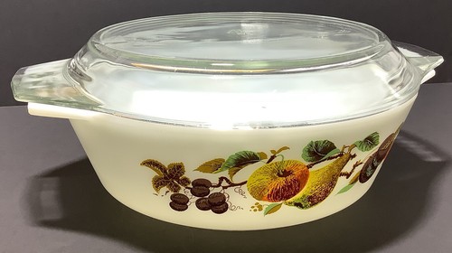 60s Vintage JAJ Crown Pyrex England Kent Orchard Fruit Milk Glass Casserole Dish - Bild 6 von 23