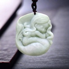 Natural Real Jade Mermaid Pendant Necklace Designer Carved Jewelry Chinese