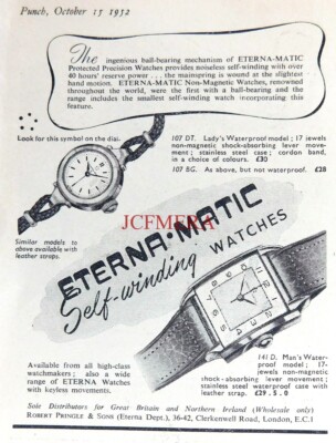 ETERNA-MATIC Automatic Automatikuhr ANZEIGE: Kleindruck 1952 670/104