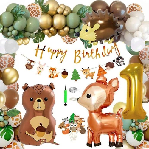Geburtstag Waldtiere Deko 1 Geburtstag Junge Mädchen Dschungel Kindergeburtst... - 第 1/8 張圖片