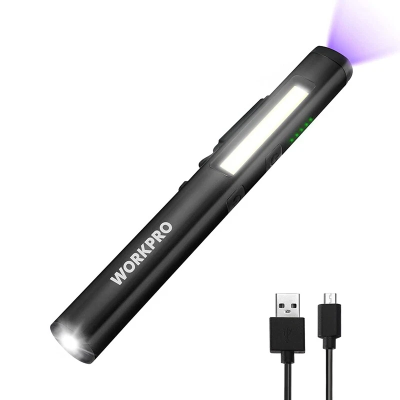 WORKPRO 450 Lumen USB Rechargable LED Flashlight UV Black Light Pocket Pen Light - Image 3 of 4
