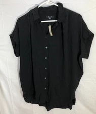 Madewell black boxy button up short sleeve collared shirt High Low NWT M