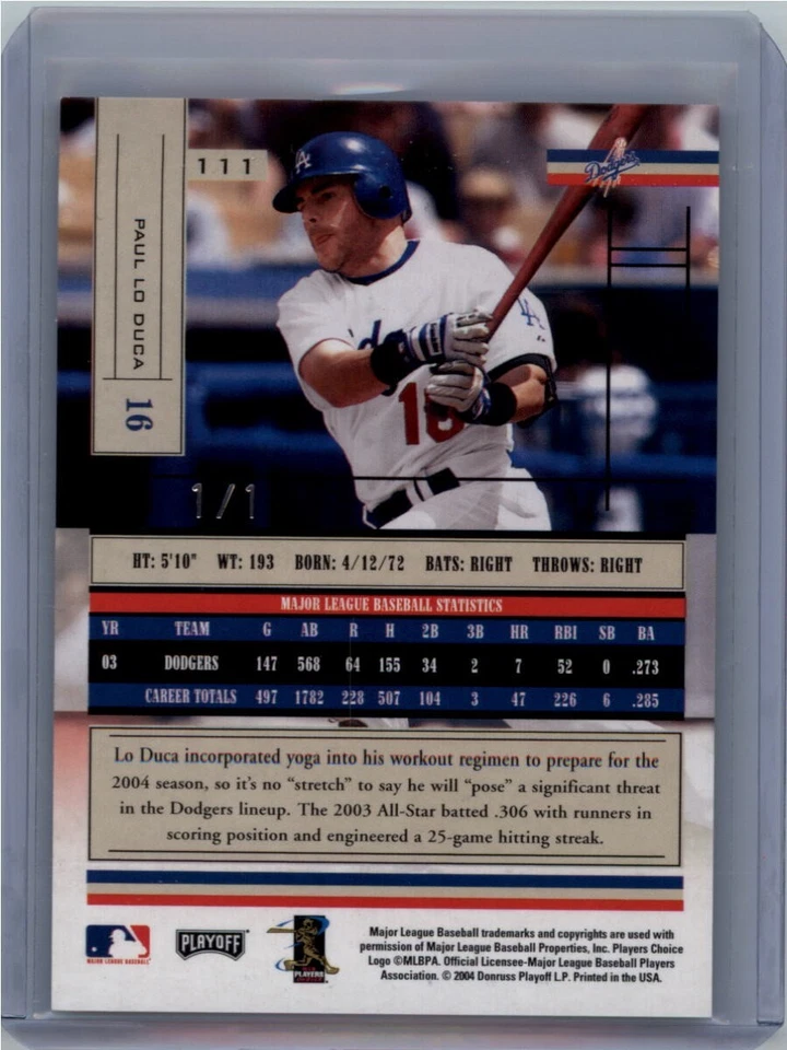 Paul Lo Duca 1/1 Spectrum 2004 Playoff Absolute Memorabilia #111 Dodgers - Image 2 of 2