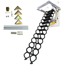 Folding Loft Ladder Stairs Black Attic Pull Down Ceiling Telescoping 660lb9.84ft