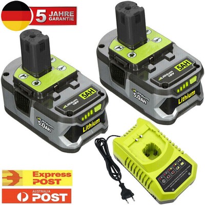 2x 18V 5,0Ah Akku für RYOBI One Plus Lithium HP RB18L50 P108 Batterie/Ladegerät