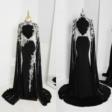 Black Mermaid Wedding Dresses High Neck Long Sleeves Lace Appliques Bridal Gowns