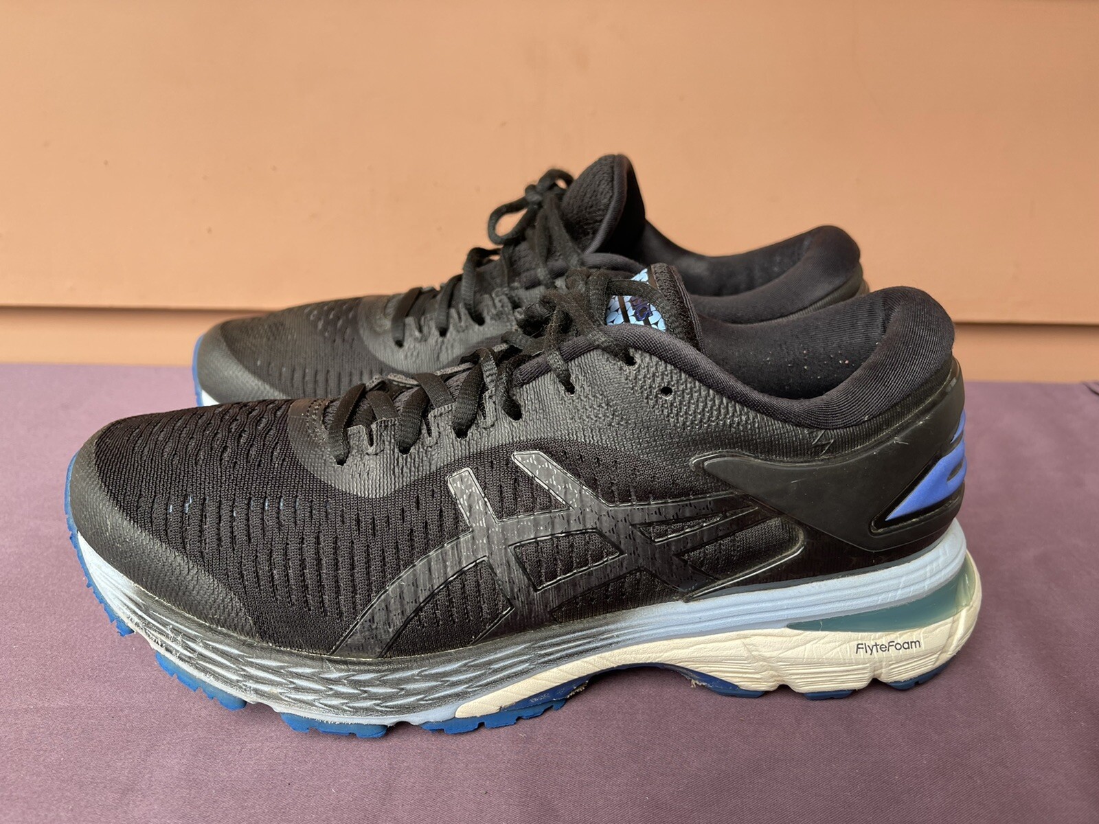RARE Asics Gel Kayano 25 Women US 8.5 Wide 1012A032 Black Blue Running Shoes D5