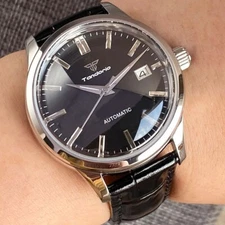 20ATM Tandorio 40mm Double Bow Sapphire Glass NH35 Polished Black Men Watch Date