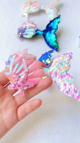 BIG Sequin Mermaid Tail Hair clip baby toddler girl sequin shell hair party gift - 第 1 支影片,共 1 支
