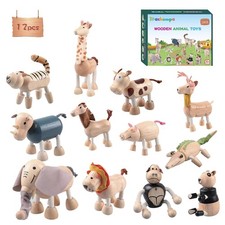 12PCS Bendable Wooden Animal Toys, Fun and Posable Animal Toys for Early Educ...