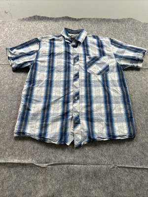 Southpole Premium Mens Embroidered Blue White Plaid Button Up Cotton  XLarge
