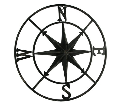 Scratch & Dent Distressed Metal Compass Rose Indoor Outdoor Wall Hanging - Black