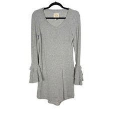 Chaser Small S Heather Gray Bell Sleeve Scoop Neck Dress Soft Knit Long Sleeve