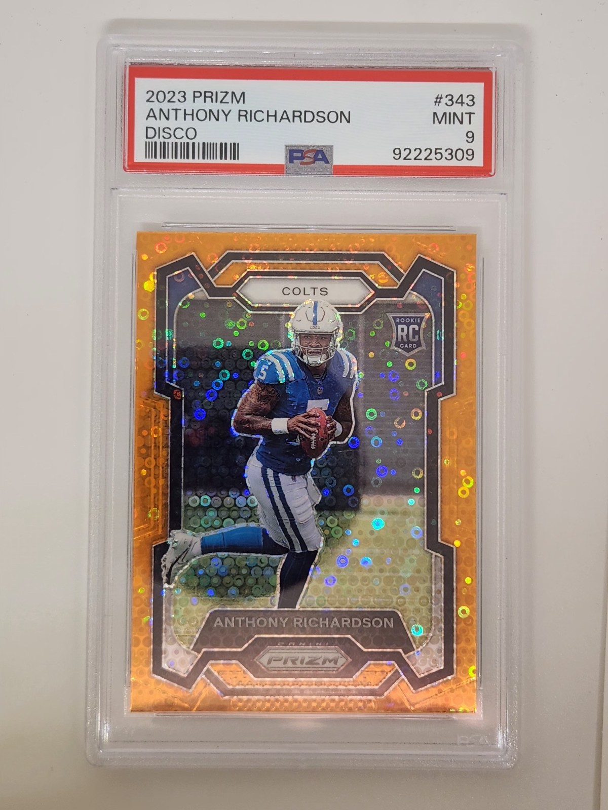 2023 Panini Prizm - Rookies #343 - Anthony Richardson RC - Disco Prizm - PSA9