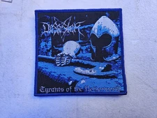 DESASTER, TYRANTS OF THE NETHERWORLD, SEW ON BLUE BORDER WOVEN PATCH