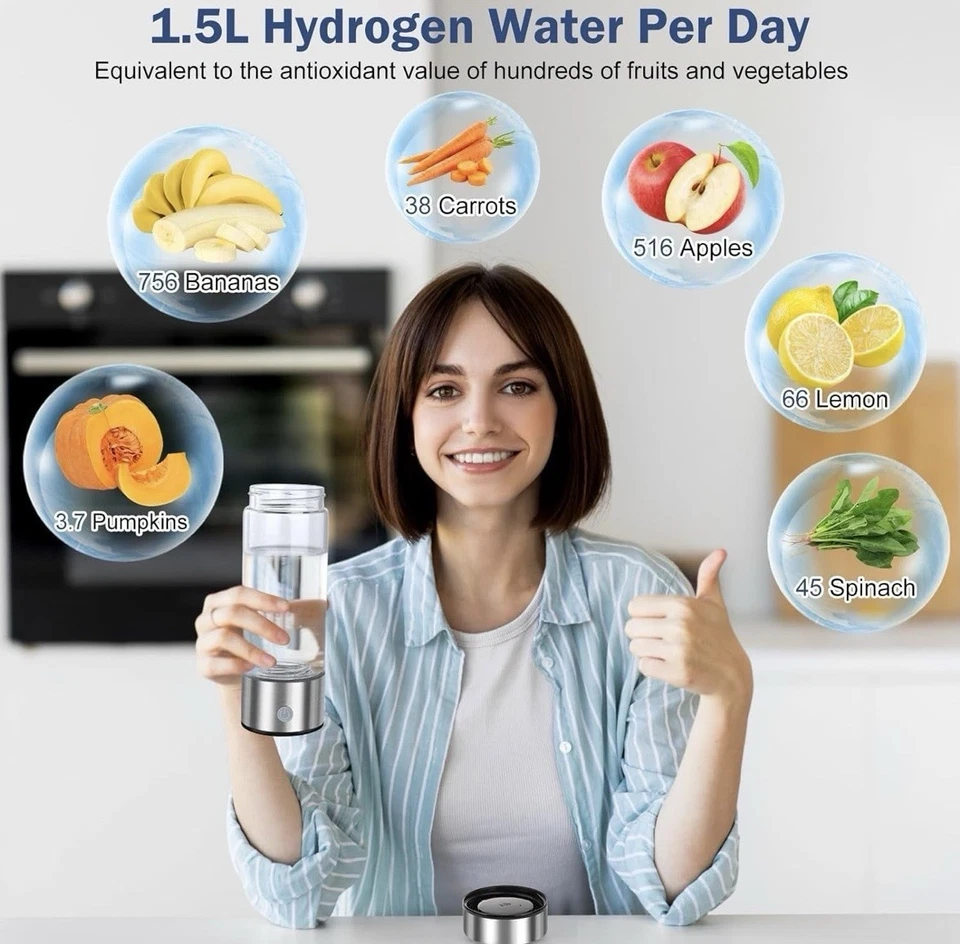 Hydrogen Water Bottle, 14 Oz/420ml, 3-Min Electrolysis With SPE Technology - Image 2 of 3