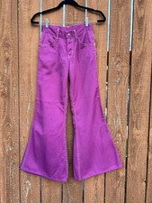Vintage VTG 70s Purple Flare Bell Bottom Pants Lemon Frog Young Teens