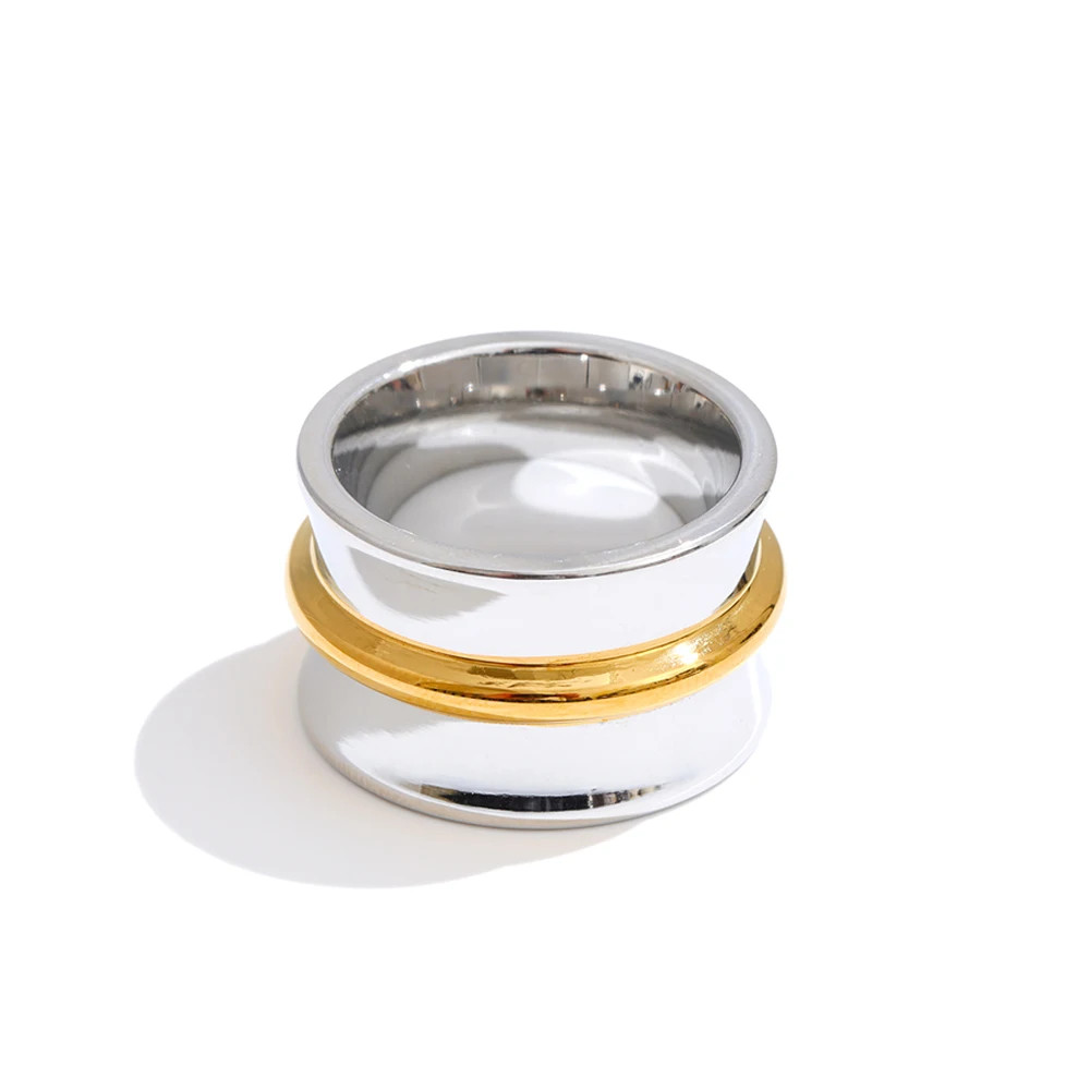 Wide Ring Stainless Steel Minimal Gold Color Polished Smooth Band Women Jewelry
