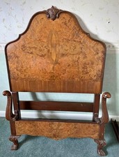 CIRCA 1930 ART DECO BURR WALNUT ENGLISH MADE VONO BEDSTEAD FRAME QUEEN ANNE LEGS